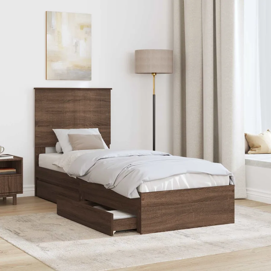 Lit de Rangement Chêne brun 75 x 190 cm Bois d'ingénierie - 3