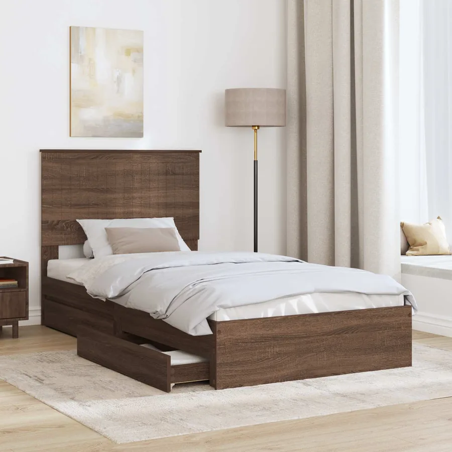 Lit de Rangement Chêne brun 100 x 200 cm Bois d'ingénierie - 3