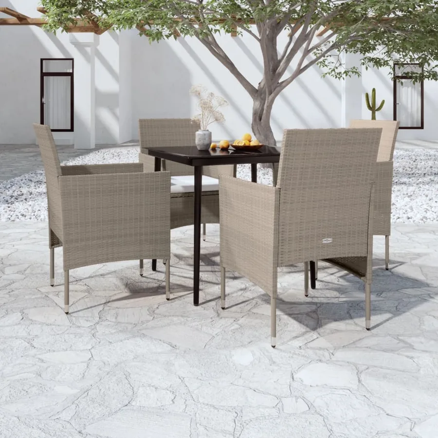 Ensemble à manger de jardin coussins 5 pcs Beige/noir