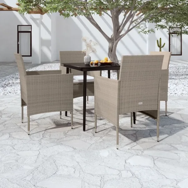 Ensemble à manger de jardin coussins 5 pcs Beige/noir