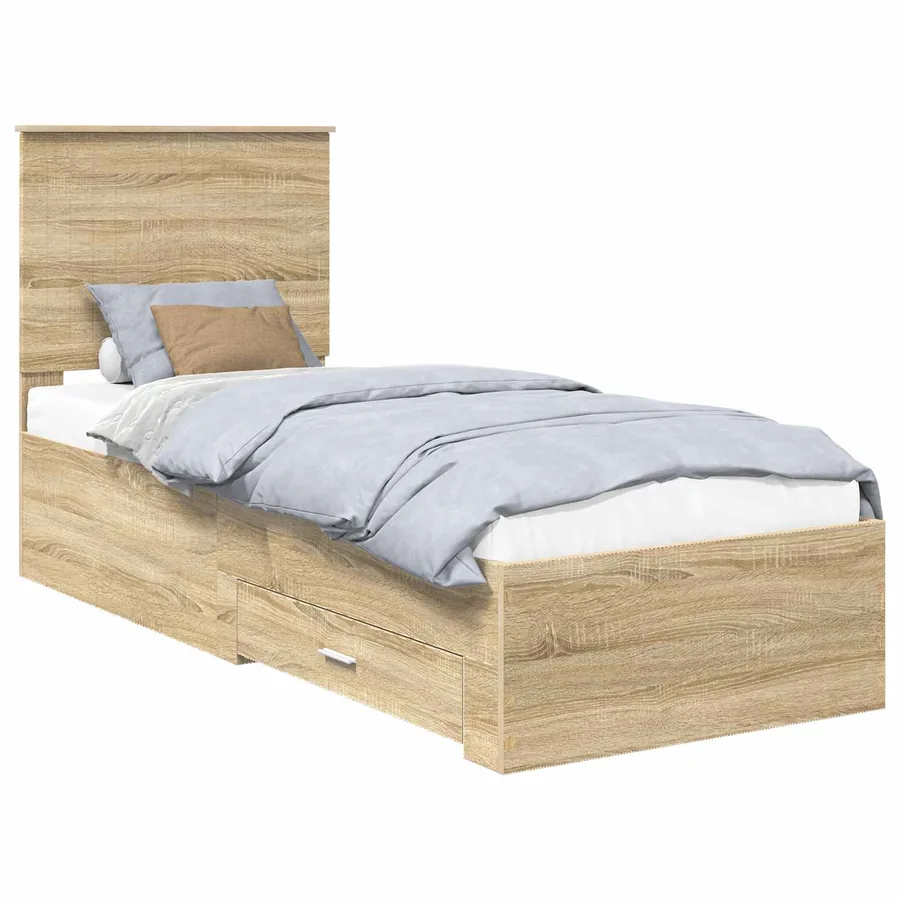 Cadre de lit avec tiroir Sonoma Chêne et Argent 70 x 190 cm - 2