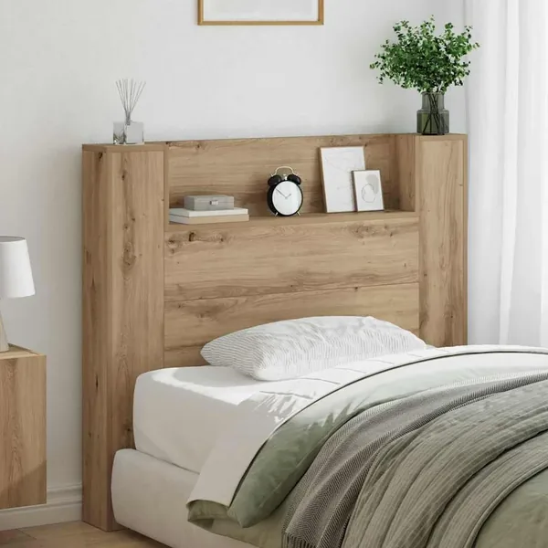 Tête de lit de rangement avec LED Chêne artisanal