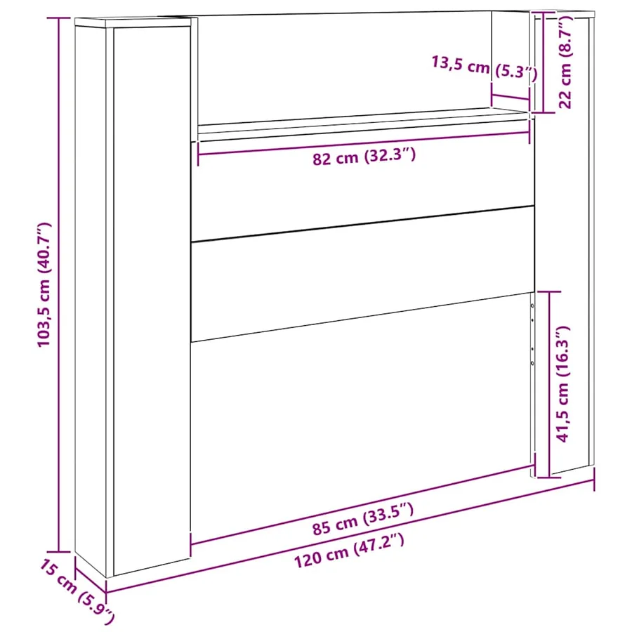 Tête de lit de rangement avec LED Chêne artisanal - 13