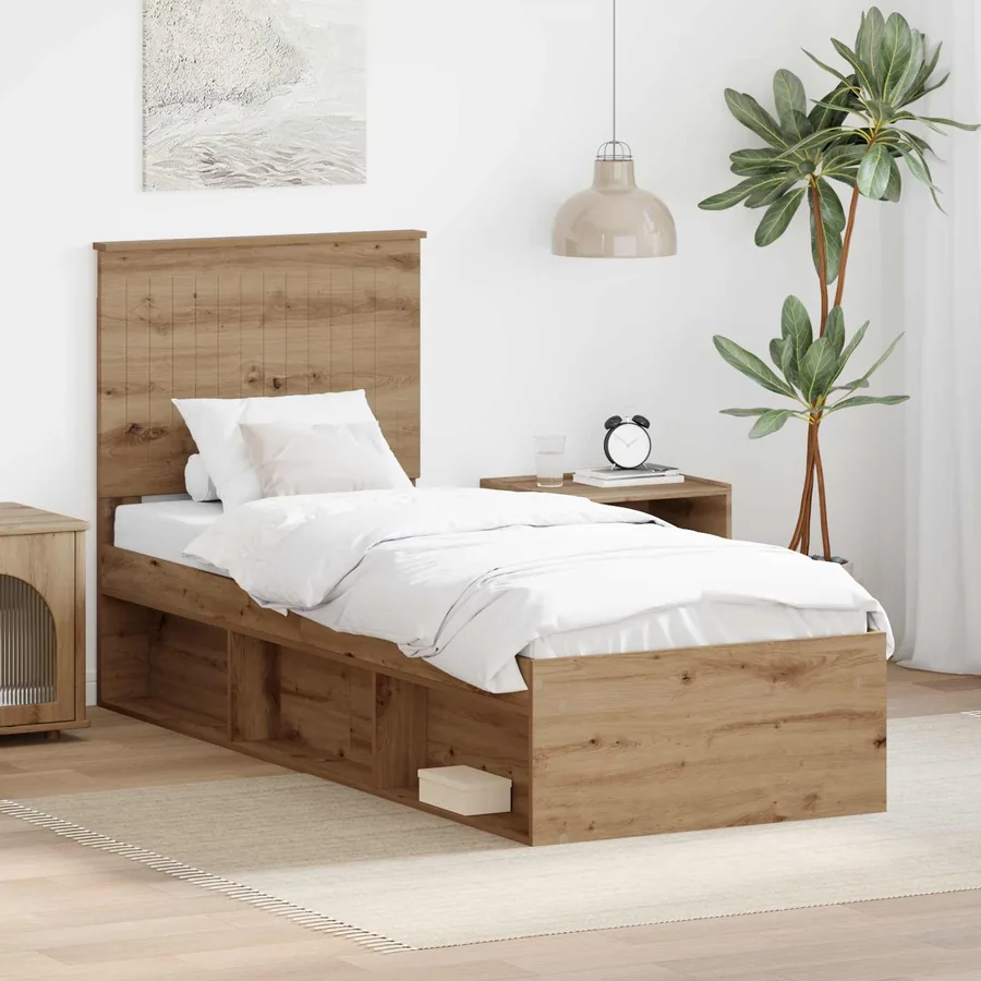Cadre de lit Chêne artisan 75 x 190 cm Bois de pin massif