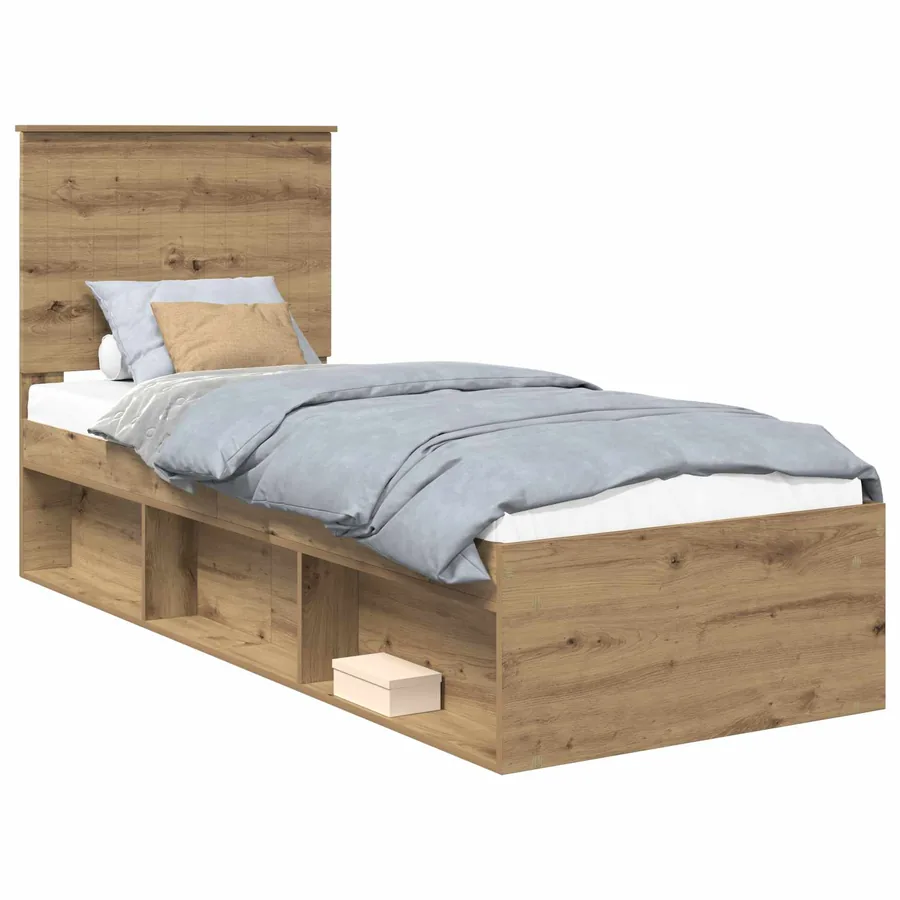 Cadre de lit Chêne artisan 75 x 190 cm Bois de pin massif - 2