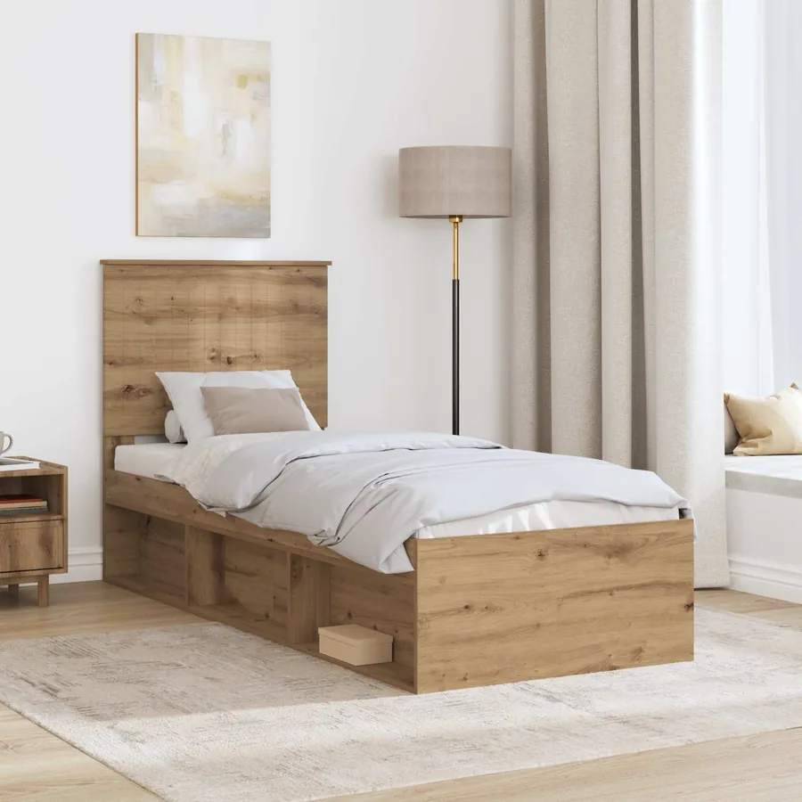 Cadre de lit Chêne artisan 75 x 190 cm Bois de pin massif - 3