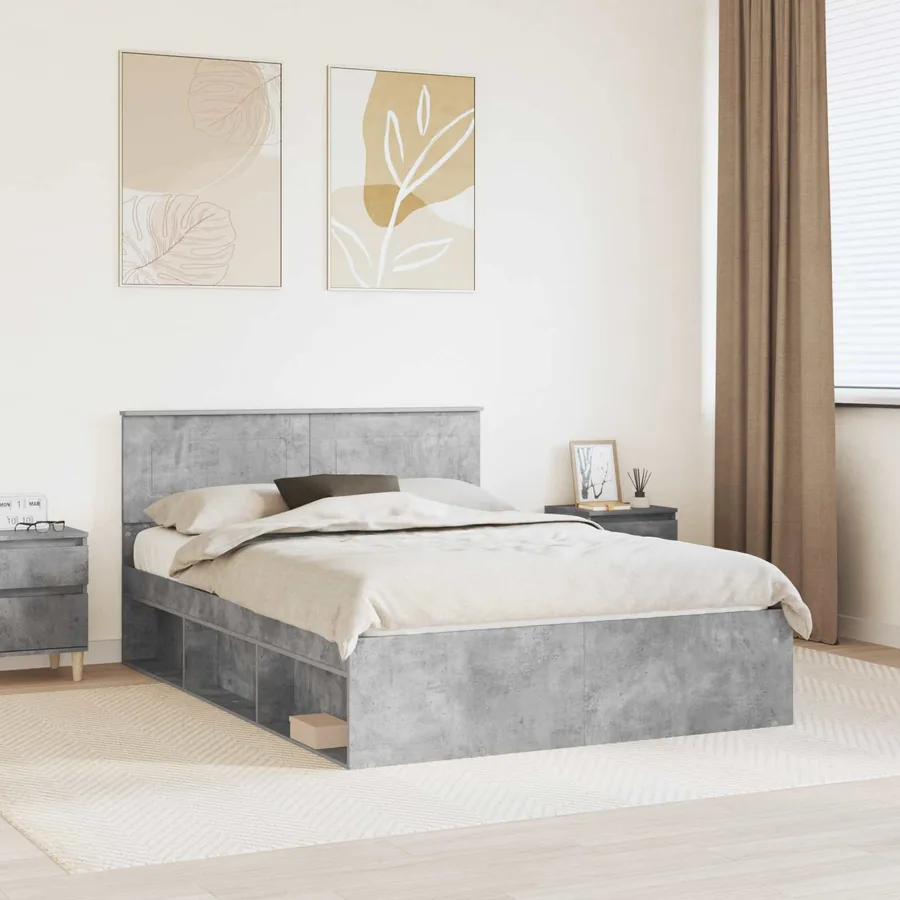 Cadre de lit Gris Béton 150 x 200 cm Bois d'ingénierie