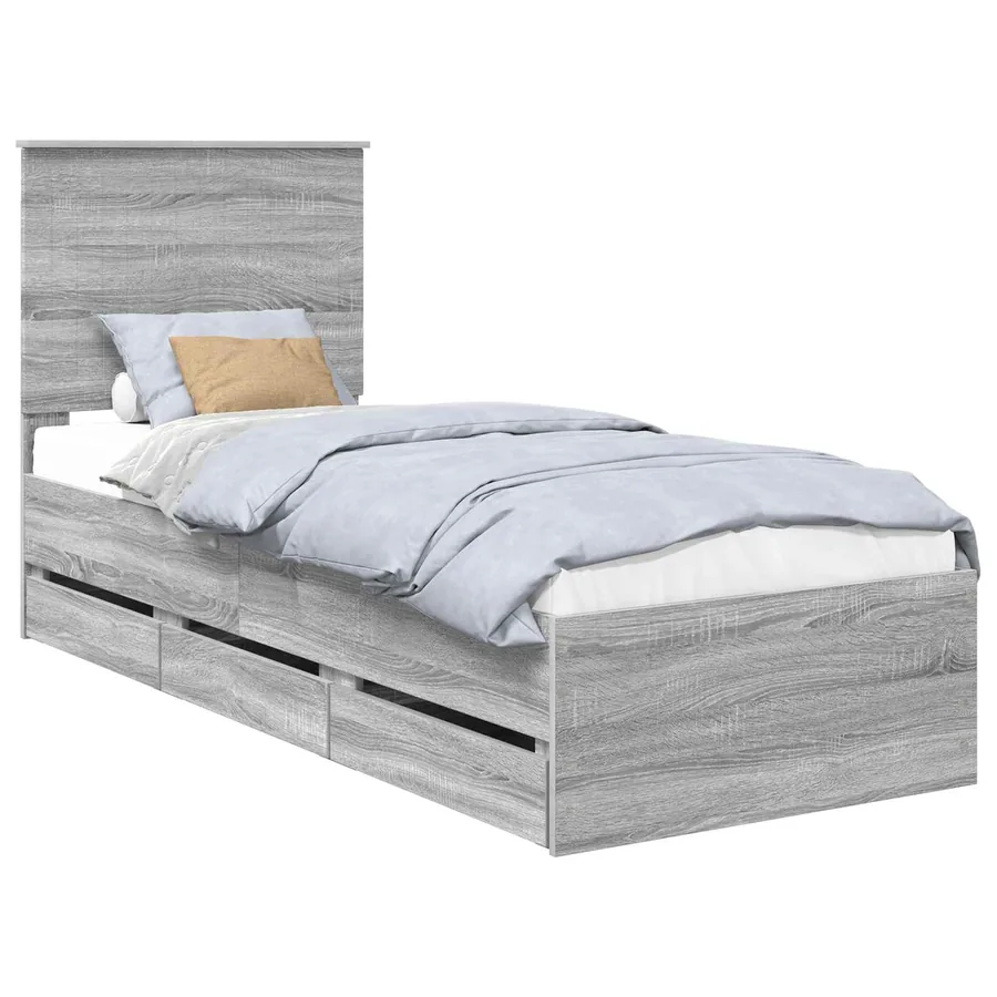 Cadre de lit Gris Sonoma 75 x 190 cm Bois Ingénierie - 2