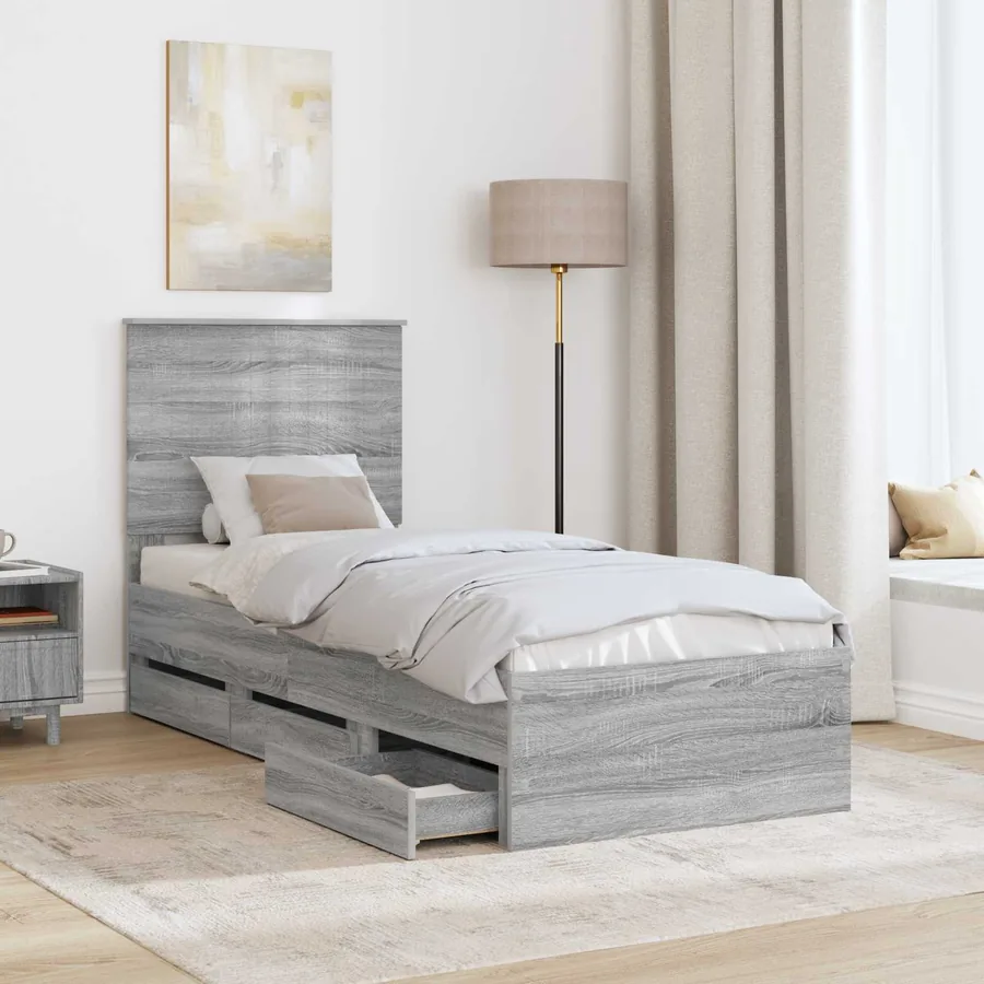 Cadre de lit Gris Sonoma 75 x 190 cm Bois Ingénierie - 3
