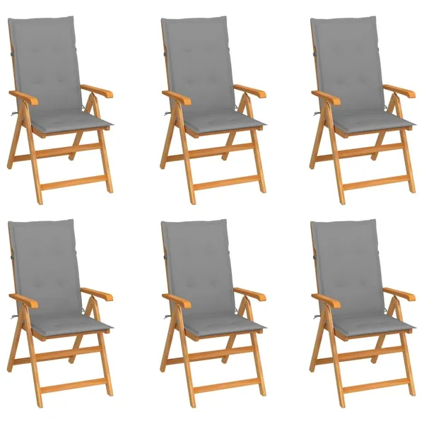 Chaises de jardin lot de 6 avec coussins gris Bois teck massif