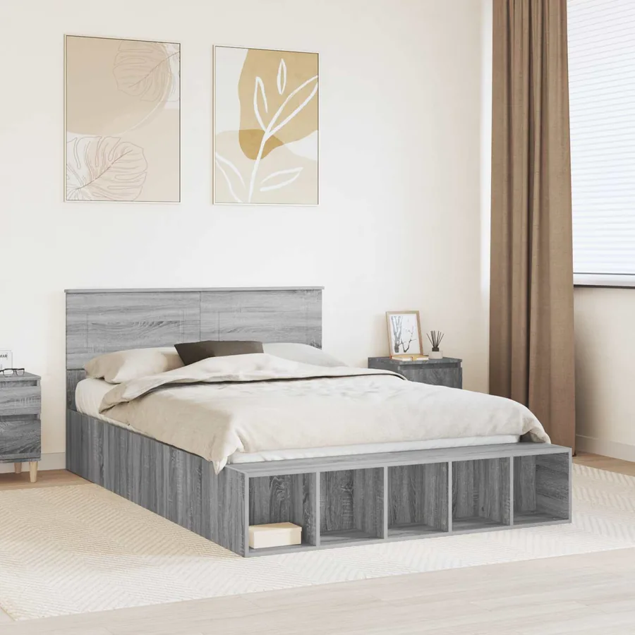 Cadre de lit Gris Sonoma 150 x 200 cm Bois d'ingénierie