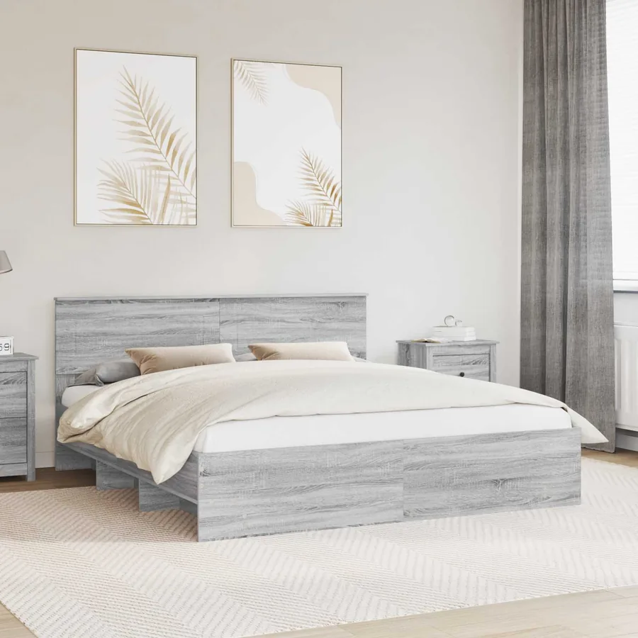 Cadre de lit Gris Sonoma 200 x 200 cm Bois d'ingénierie