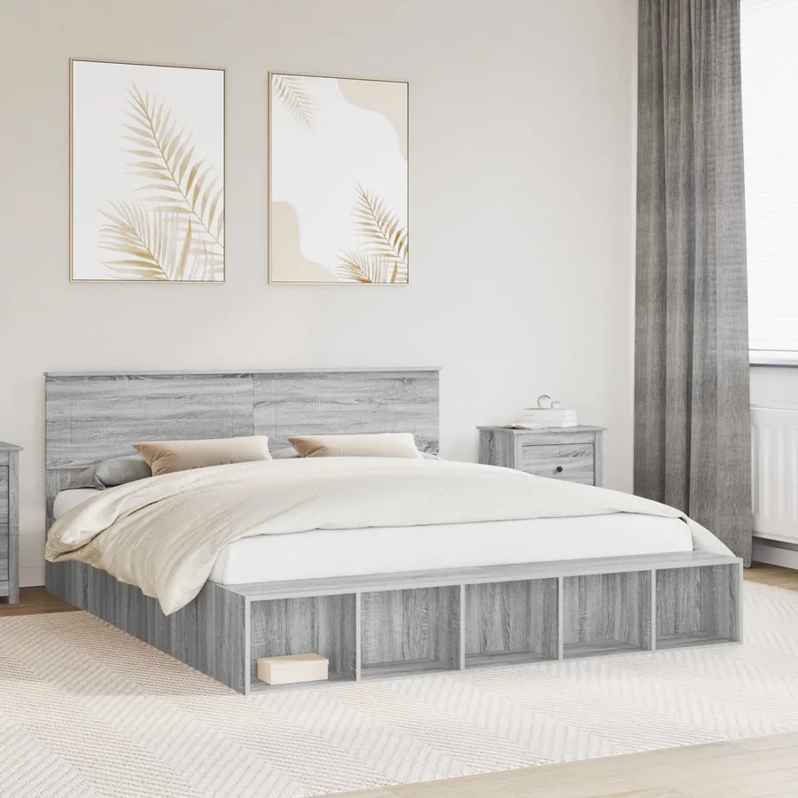 Cadre de lit Gris Sonoma 200 x 200 cm Bois d'ingénierie