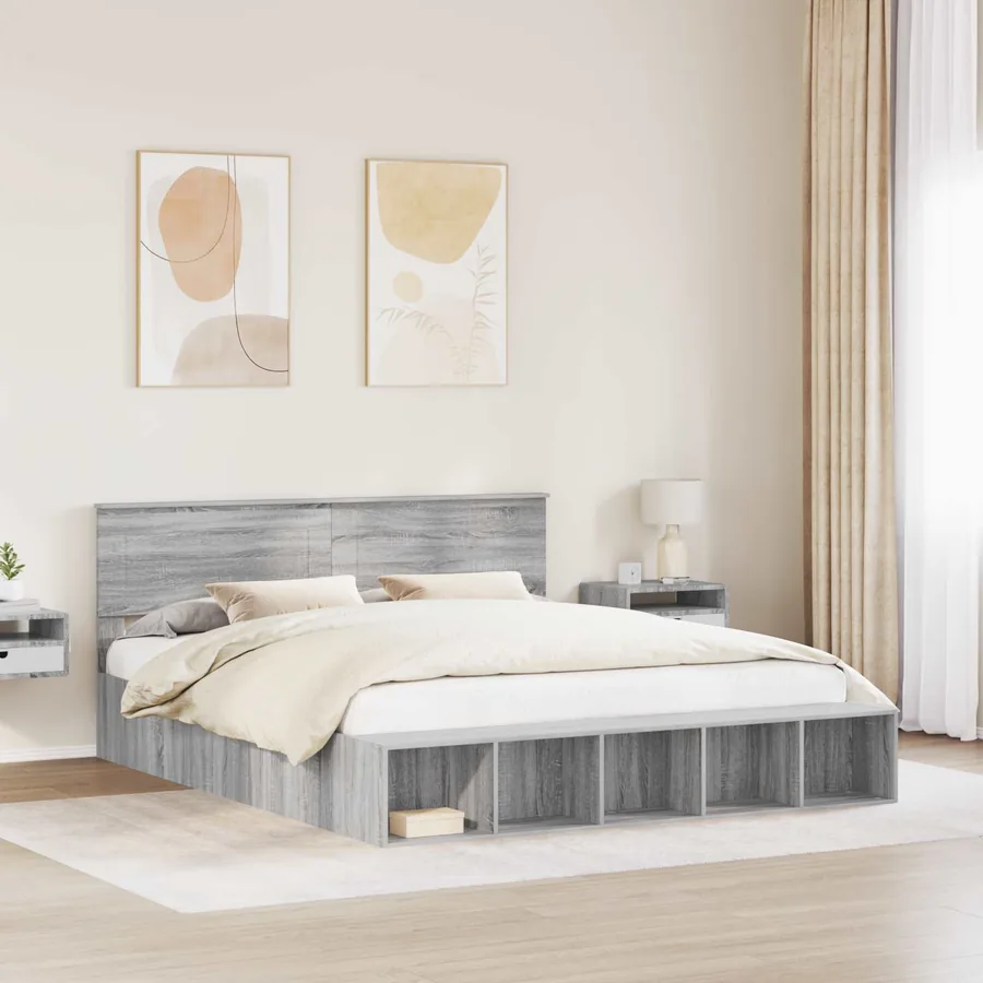 Cadre de lit Gris Sonoma 200 x 200 cm Bois d'ingénierie - 3
