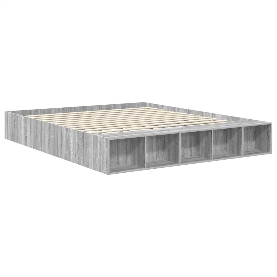 Cadre de lit Gris Sonoma 200 x 200 cm Bois d'ingénierie - 5