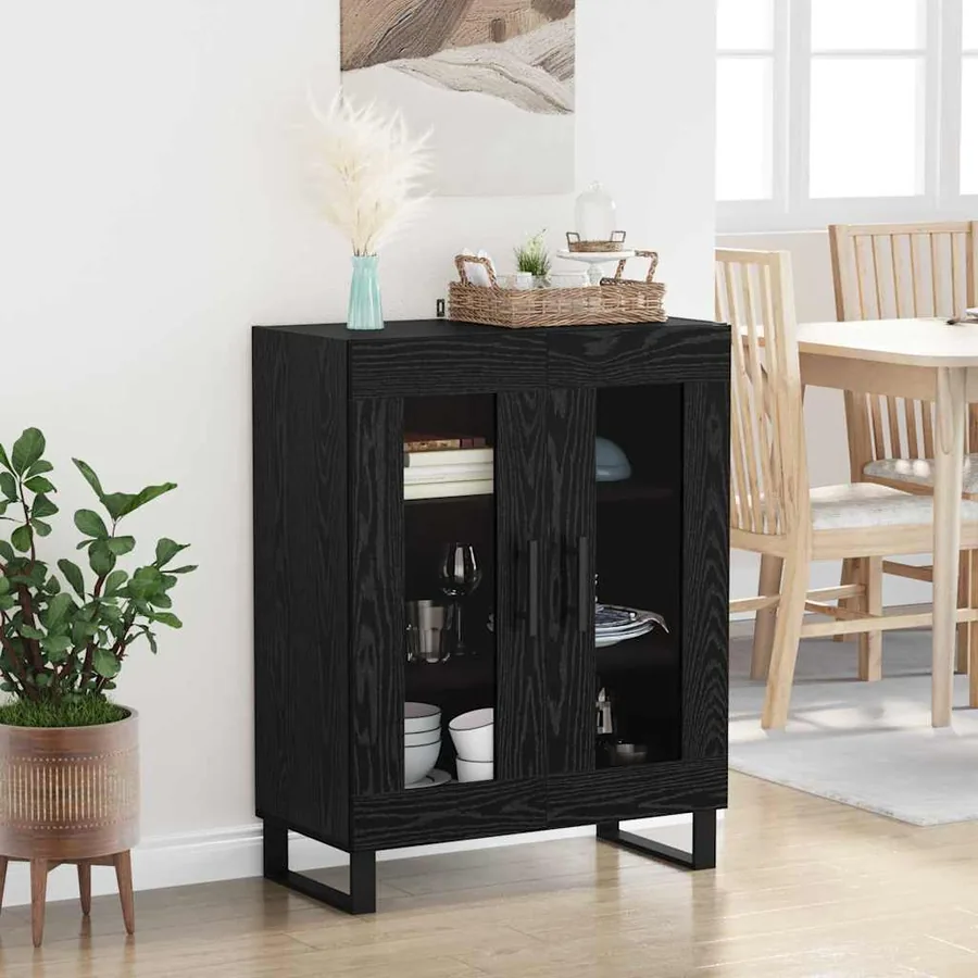 Buffet Chêne noir 69,5 x 34 x 90 cm Bois d'ingénierie - 4