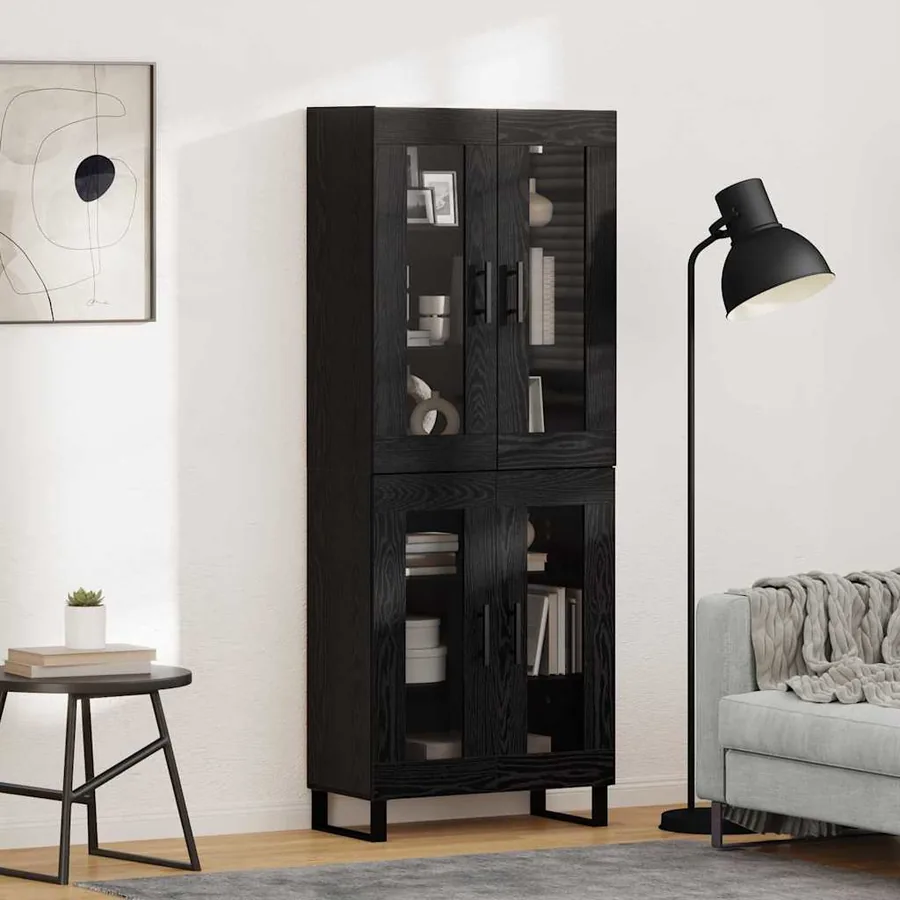Haut Armoire 2 pcs Chêne noir Bois Aggloméré et Verre