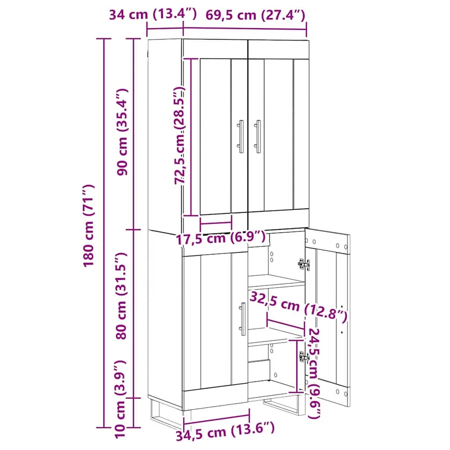 Haut Armoire 2 pcs Chêne noir Bois Aggloméré et Verre - 15