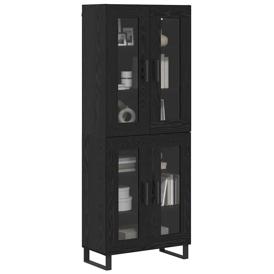 Haut Armoire 2 pcs Chêne noir Bois Aggloméré et Verre - 3