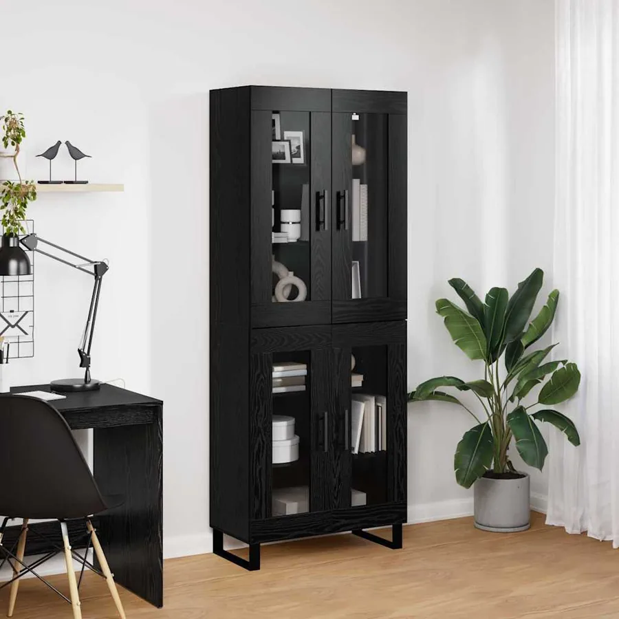 Haut Armoire 2 pcs Chêne noir Bois Aggloméré et Verre - 4
