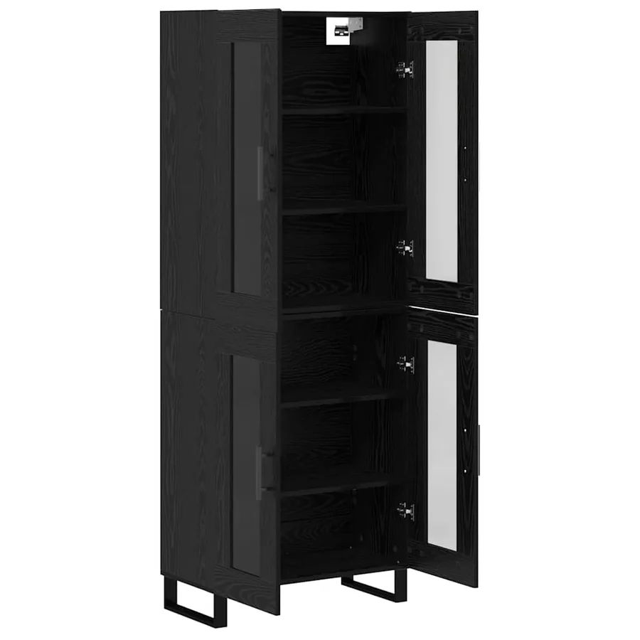 Haut Armoire 2 pcs Chêne noir Bois Aggloméré et Verre - 7