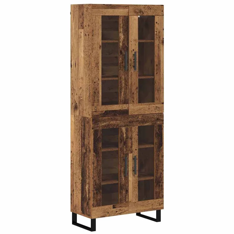 Haut Armoire 2 pcs Bois Ancien Bois Aggloméré et Verre - 2