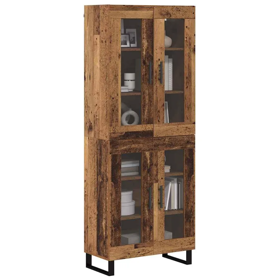 Haut Armoire 2 pcs Bois Ancien Bois Aggloméré et Verre - 3