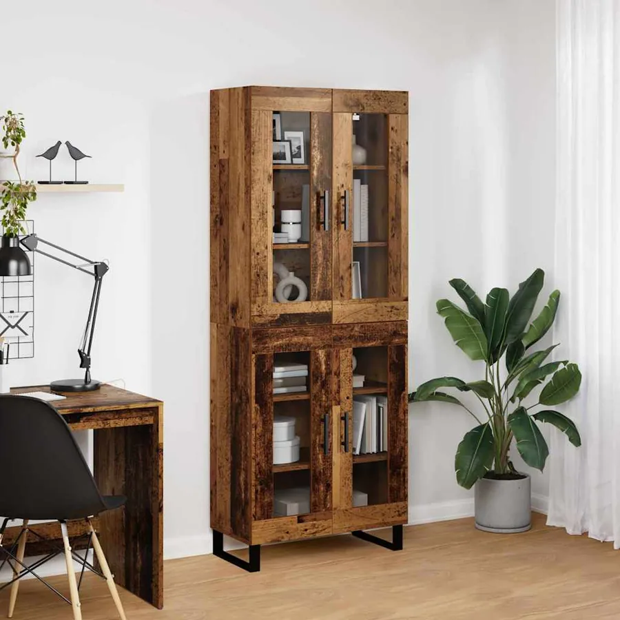 Haut Armoire 2 pcs Bois Ancien Bois Aggloméré et Verre - 4