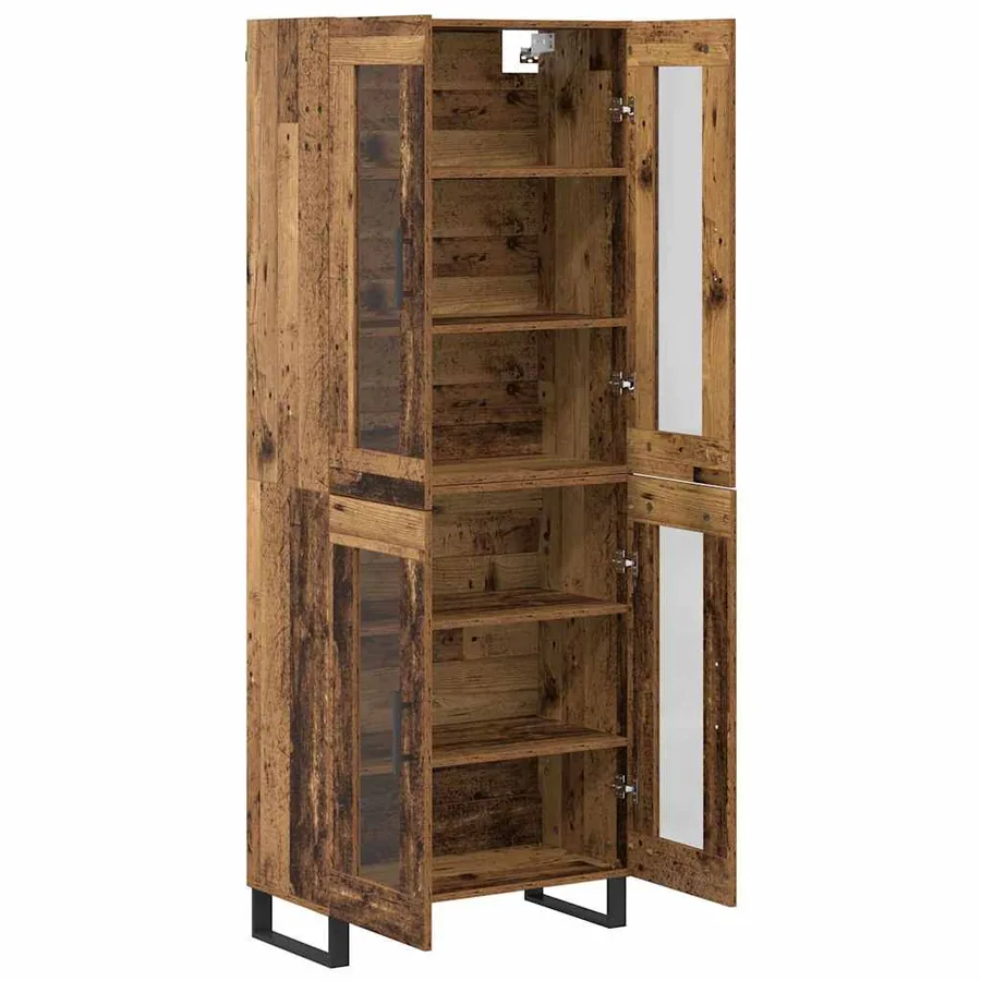 Haut Armoire 2 pcs Bois Ancien Bois Aggloméré et Verre - 7
