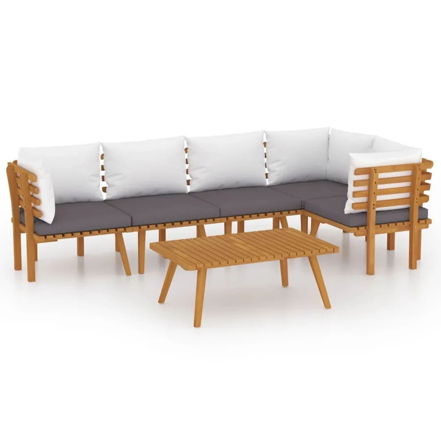 Salon de jardin 6 pcs avec coussins Bois d'acacia solide - 2