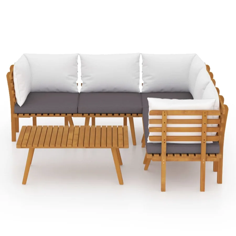 Salon de jardin 6 pcs avec coussins Bois d'acacia solide - 3