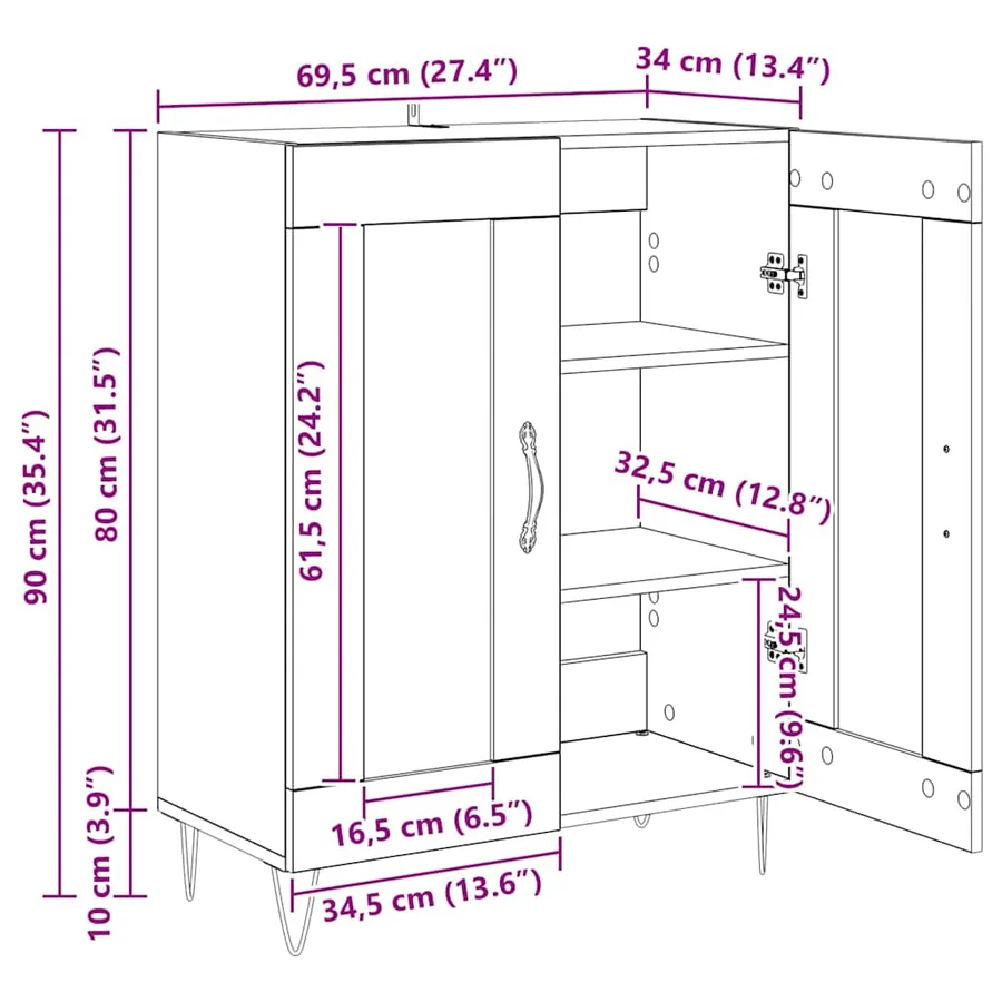 Buffet Chêne artisanal 69,5 x 34 x 90 cm Bois d'ingénierie - 13