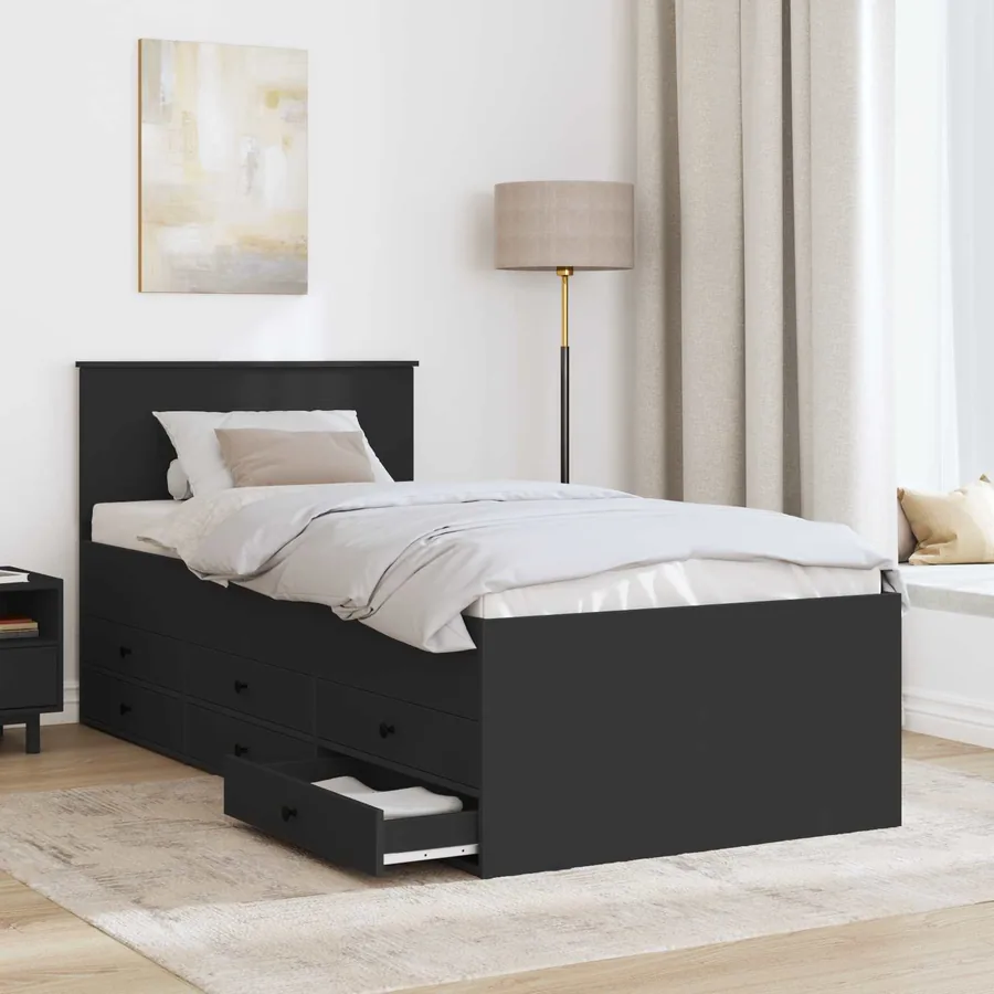 Lit d'appoint avec tiroir Noir 90 x 200 cm Bois d'ingénierie - 3