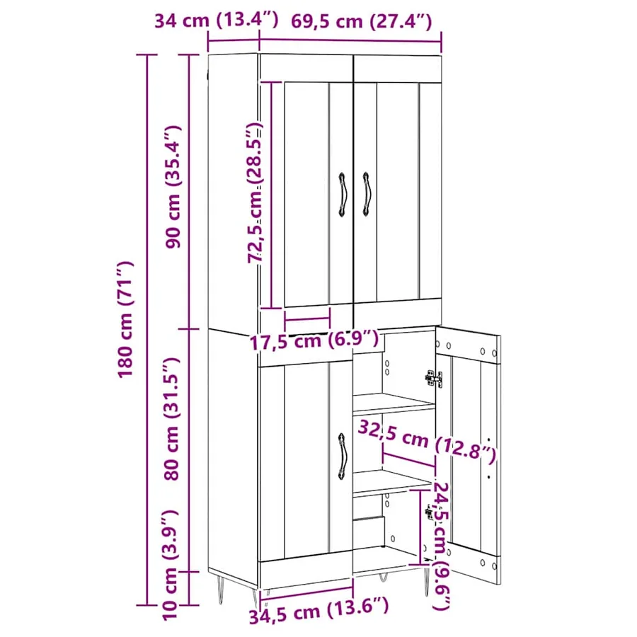 Haut Armoire Chêne artisanal 69,5 x 34 x 180 cm - 16