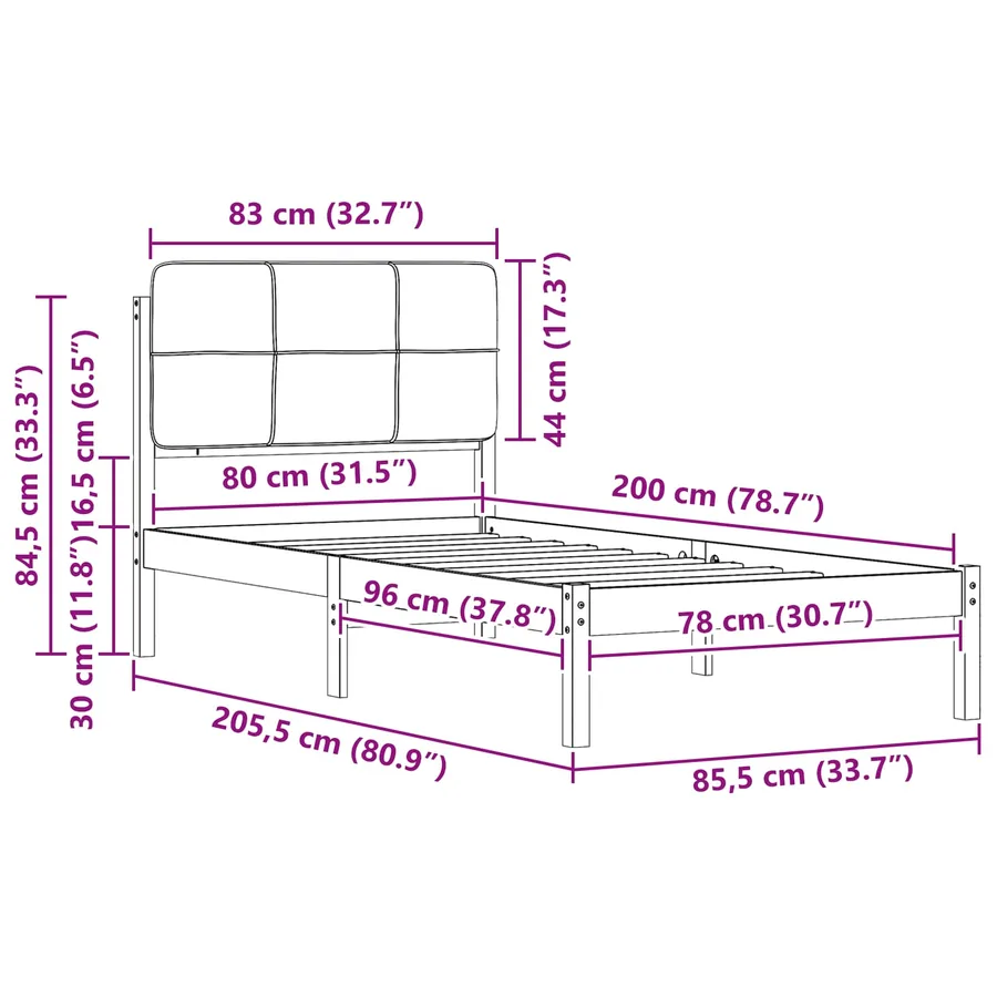 Cadre de lit avec tête de lit rembourrée Taupe 80 x 200 cm - 11