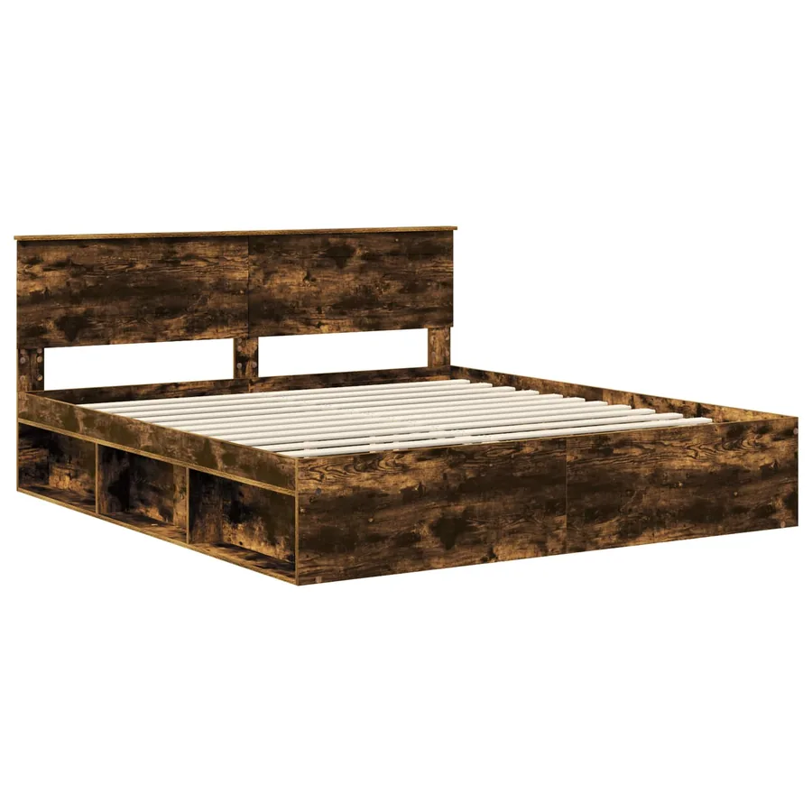 Cadre de lit Chêne fumé 200 x 200 cm Bois d'ingénierie - 4