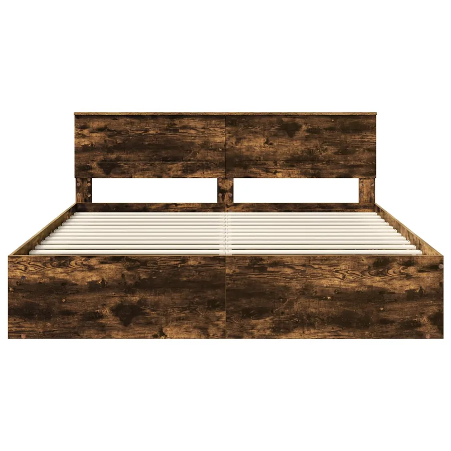 Cadre de lit Chêne fumé 200 x 200 cm Bois d'ingénierie - 7