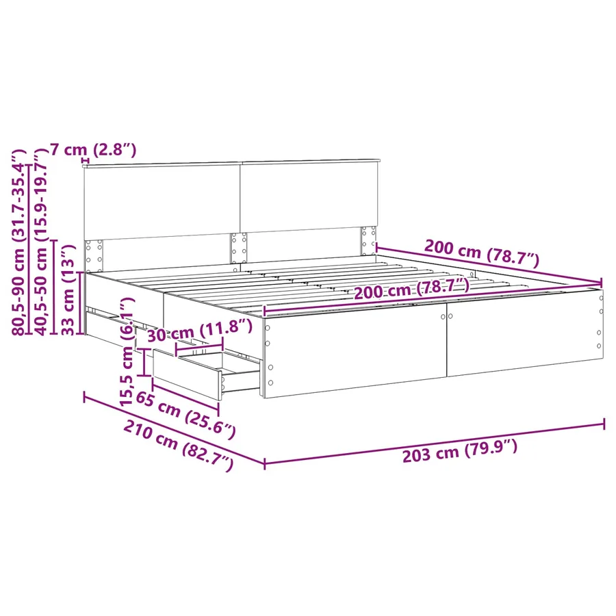 Cadre de lit Gris béton 200 x 200 cm Bois Ingénierie - 14