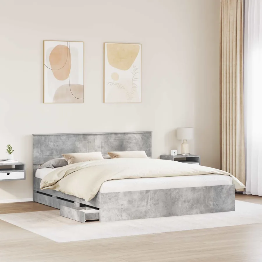 Cadre de lit Gris béton 200 x 200 cm Bois Ingénierie - 3