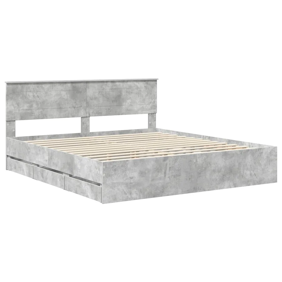 Cadre de lit Gris béton 200 x 200 cm Bois Ingénierie - 4