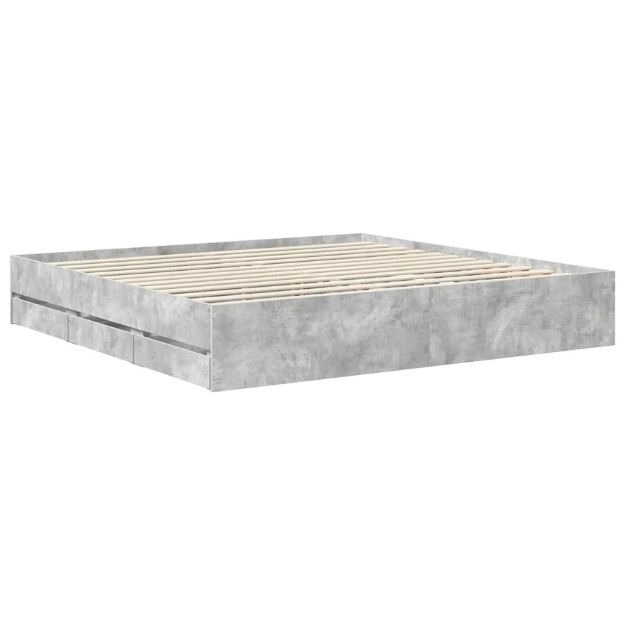Cadre de lit Gris béton 200 x 200 cm Bois Ingénierie - 6