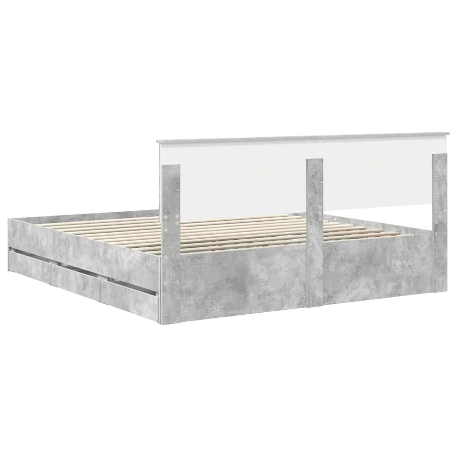 Cadre de lit Gris béton 200 x 200 cm Bois Ingénierie - 8