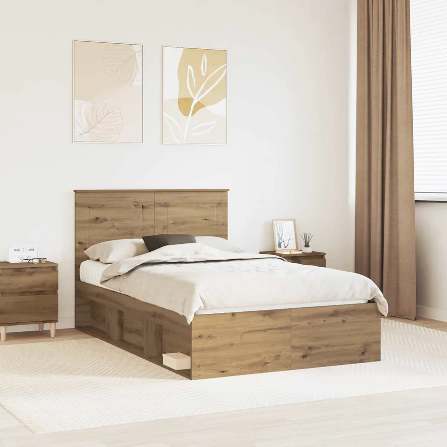 Cadre de lit Chêne artisan 120 x 190 cm Bois de pin massif