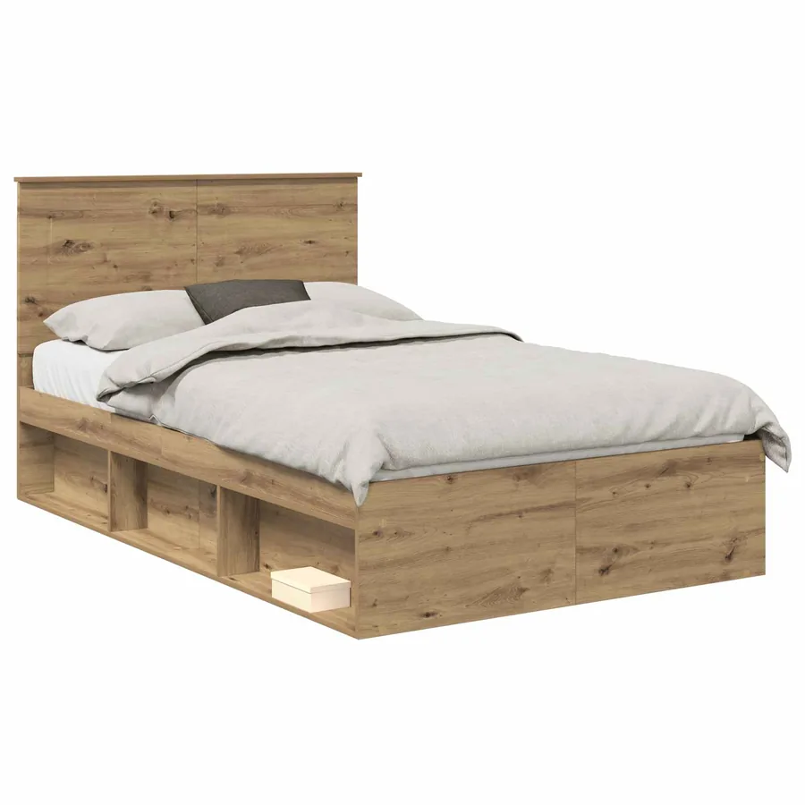 Cadre de lit Chêne artisan 120 x 190 cm Bois de pin massif - 2