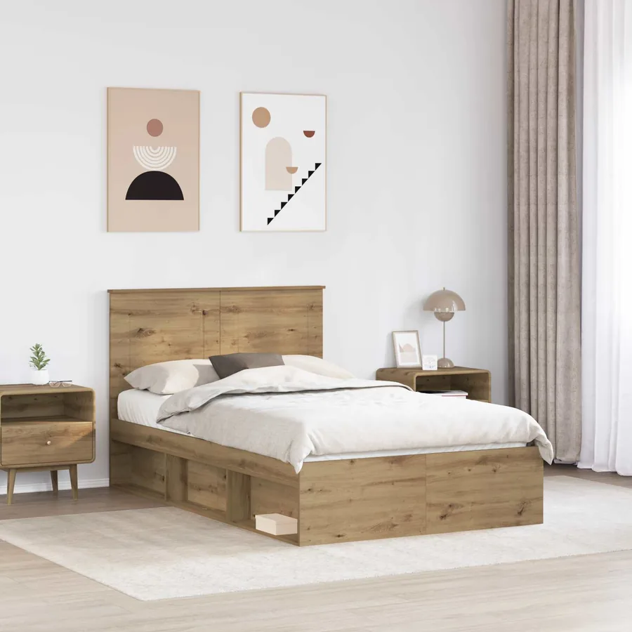 Cadre de lit Chêne artisan 120 x 190 cm Bois de pin massif - 3