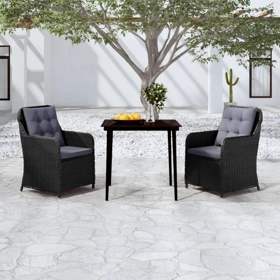 Ensemble à manger de jardin 3 pcs Noir