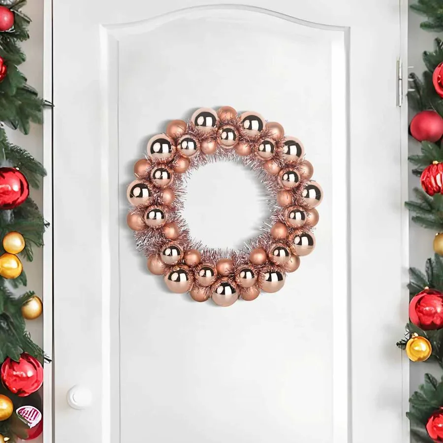Couronnes de Boules de Noël 2 pcs Rose doré 33 x 33 x 7 cm - 3