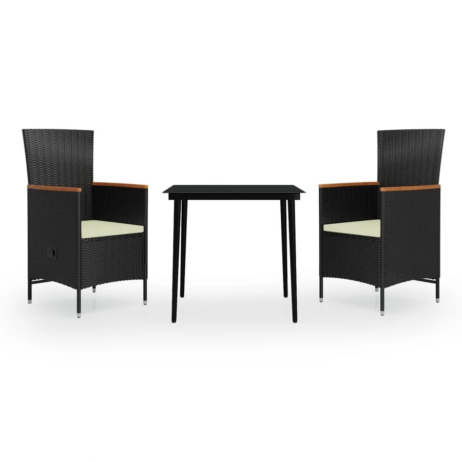 Ensemble à manger de jardin avec coussins 3 pcs noir - 2