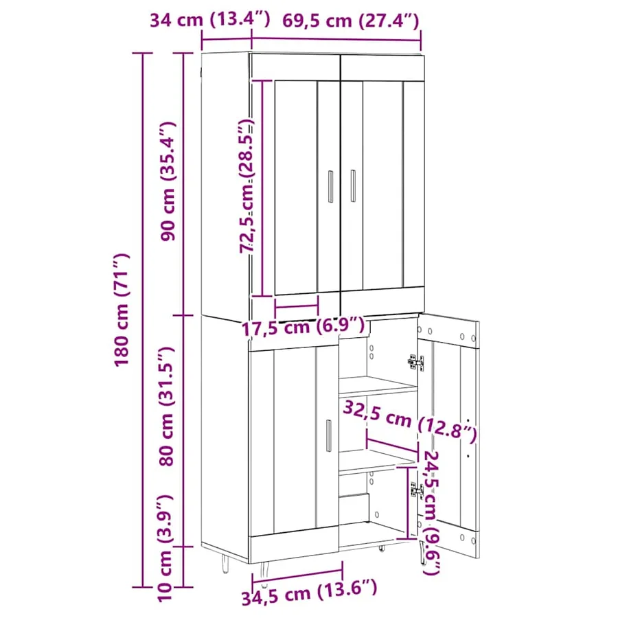 Haut Armoire 2 pcs Chêne artisanal 69,5 x 34 x 180 cm - 16