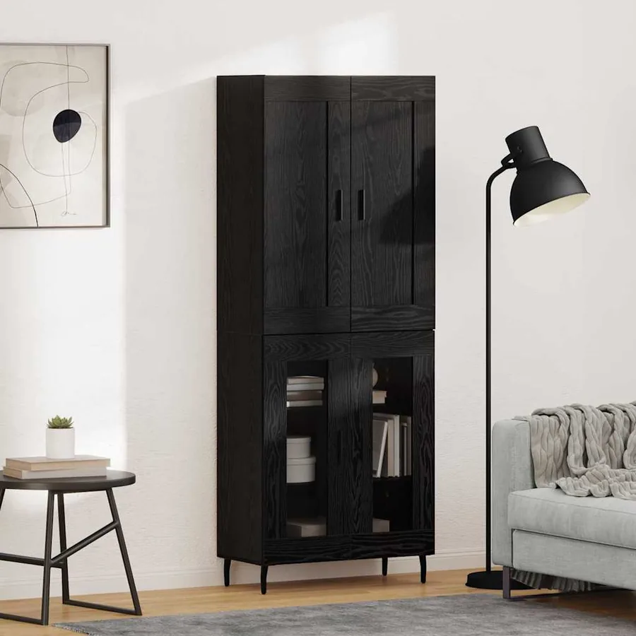 Haut Armoire 2 pcs Chêne noir Bois d'ingénierie
